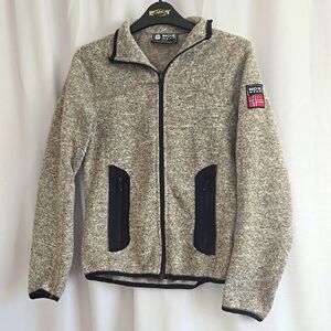 NorwearTan and Black Zip Up Sweater with Cozy Fleece Material and Full Zip Style